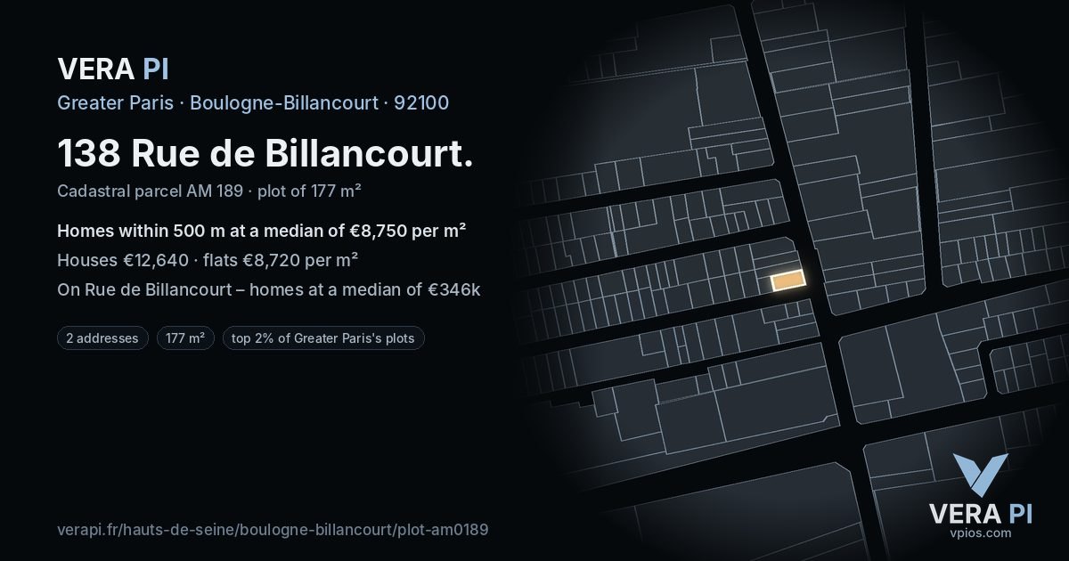138 Rue de Billancourt, Boulogne-Billancourt at night – the plot lit, the parcels around coloured by the prices near them