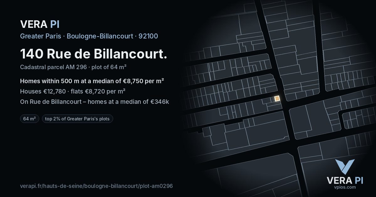 140 Rue de Billancourt, Boulogne-Billancourt at night – the plot lit, the parcels around coloured by the prices near them