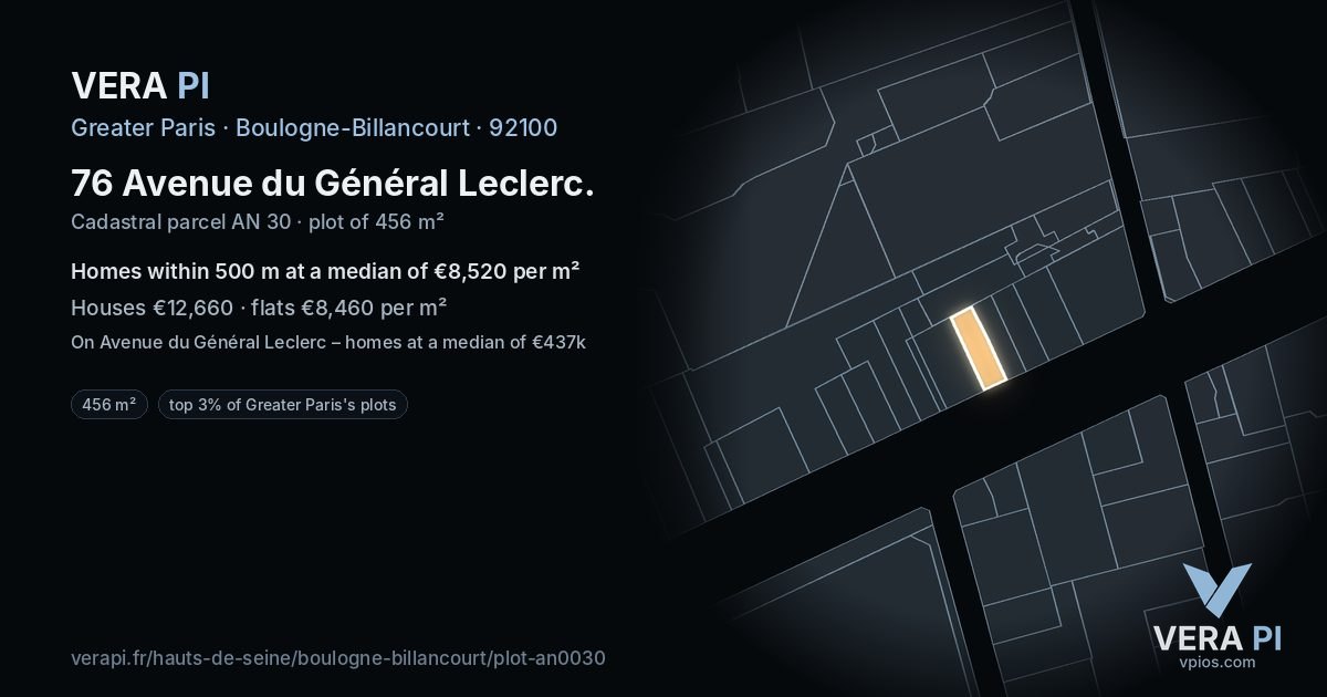 76 Avenue du Général Leclerc, Boulogne-Billancourt at night – the plot lit, the parcels around coloured by the prices near them