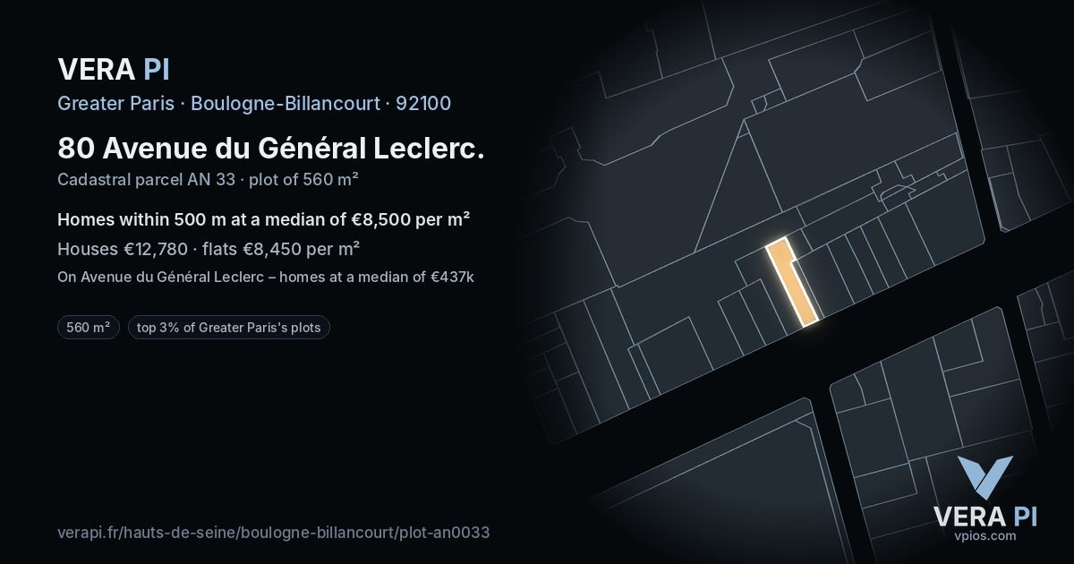 80 Avenue du Général Leclerc, Boulogne-Billancourt at night – the plot lit, the parcels around coloured by the prices near them