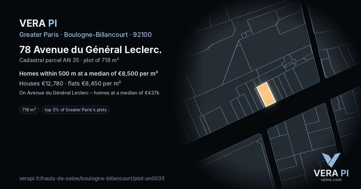 78 Avenue du Général Leclerc, Boulogne-Billancourt at night – the plot lit, the parcels around coloured by the prices near them