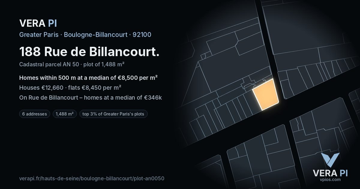 188 Rue de Billancourt, Boulogne-Billancourt at night – the plot lit, the parcels around coloured by the prices near them