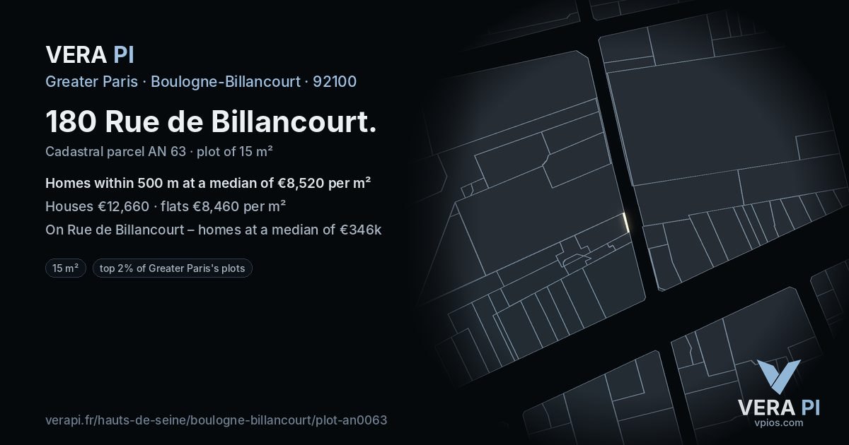 180 Rue de Billancourt, Boulogne-Billancourt at night – the plot lit, the parcels around coloured by the prices near them