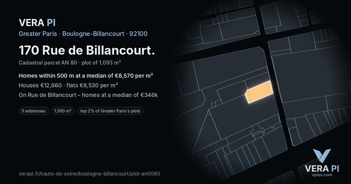 170 Rue de Billancourt, Boulogne-Billancourt at night – the plot lit, the parcels around coloured by the prices near them