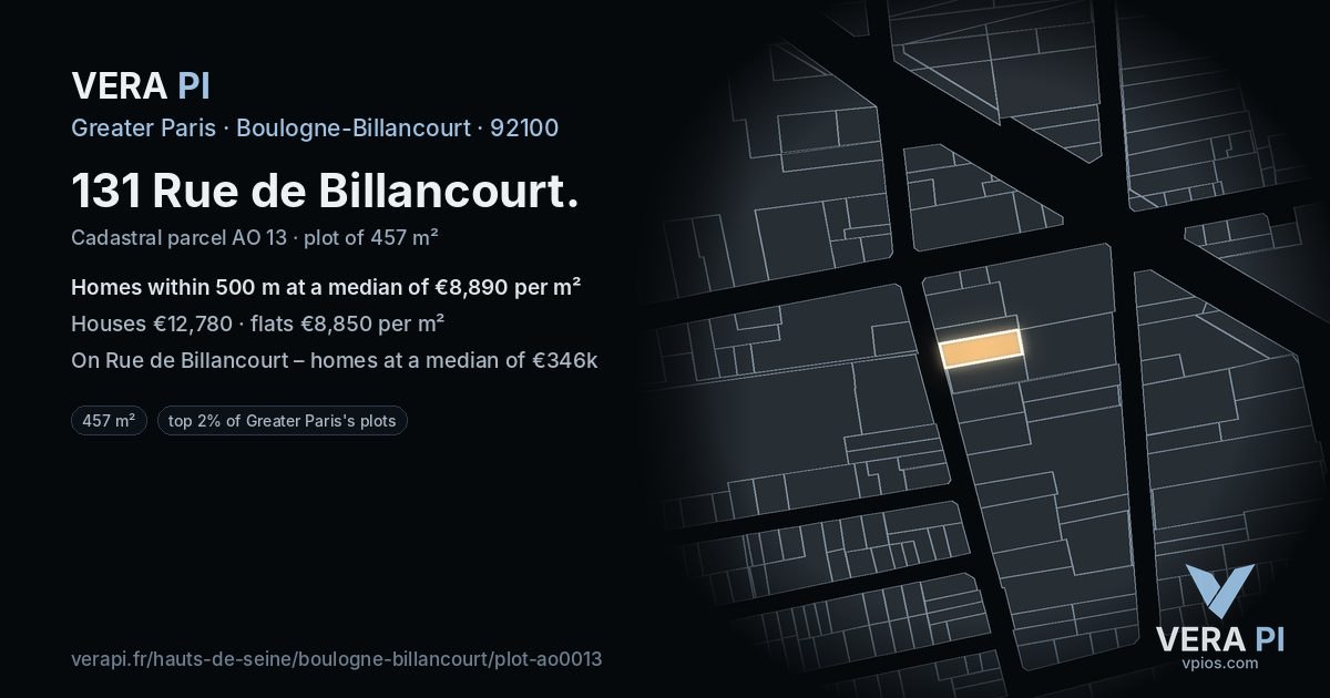 131 Rue de Billancourt, Boulogne-Billancourt at night – the plot lit, the parcels around coloured by the prices near them