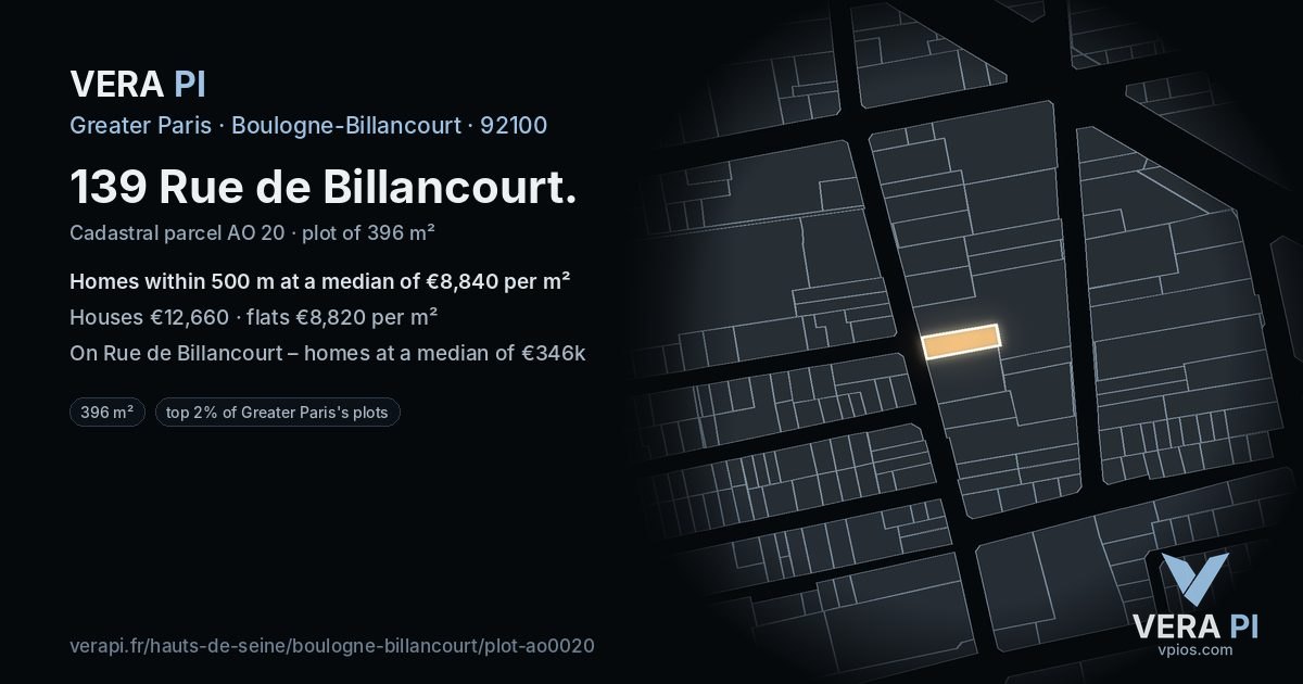 139 Rue de Billancourt, Boulogne-Billancourt at night – the plot lit, the parcels around coloured by the prices near them