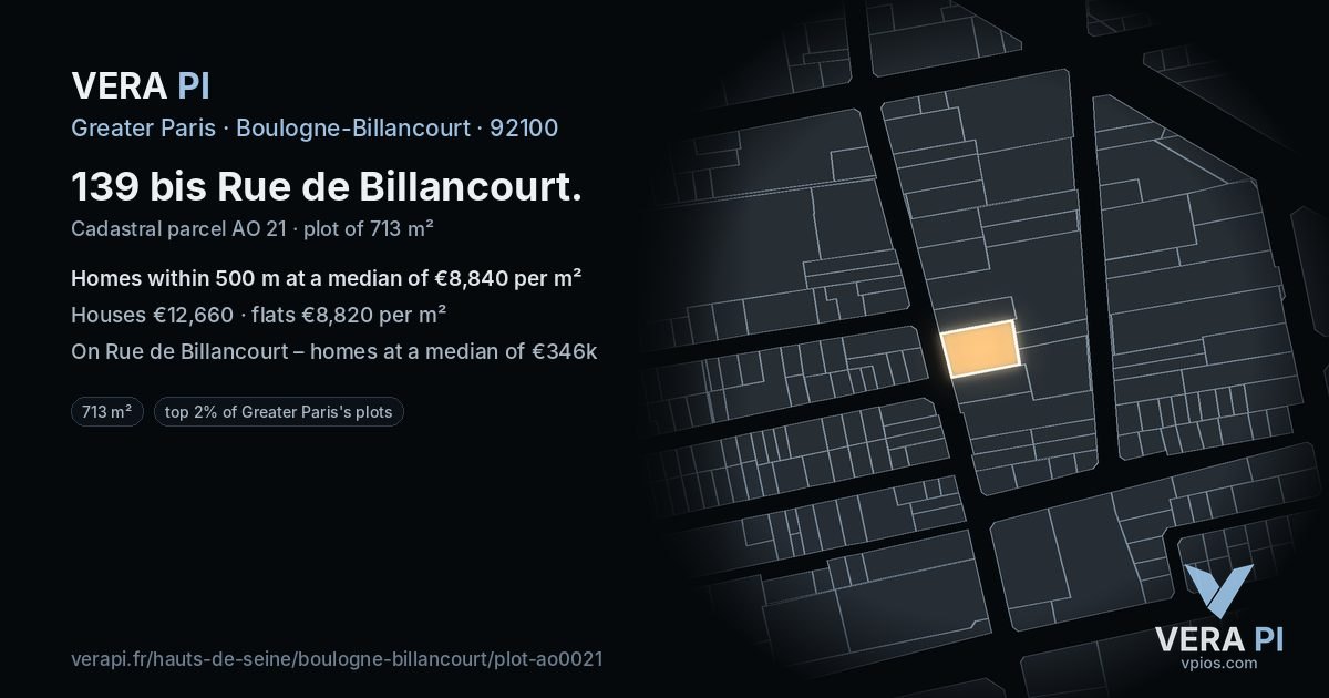 139 bis Rue de Billancourt, Boulogne-Billancourt at night – the plot lit, the parcels around coloured by the prices near them