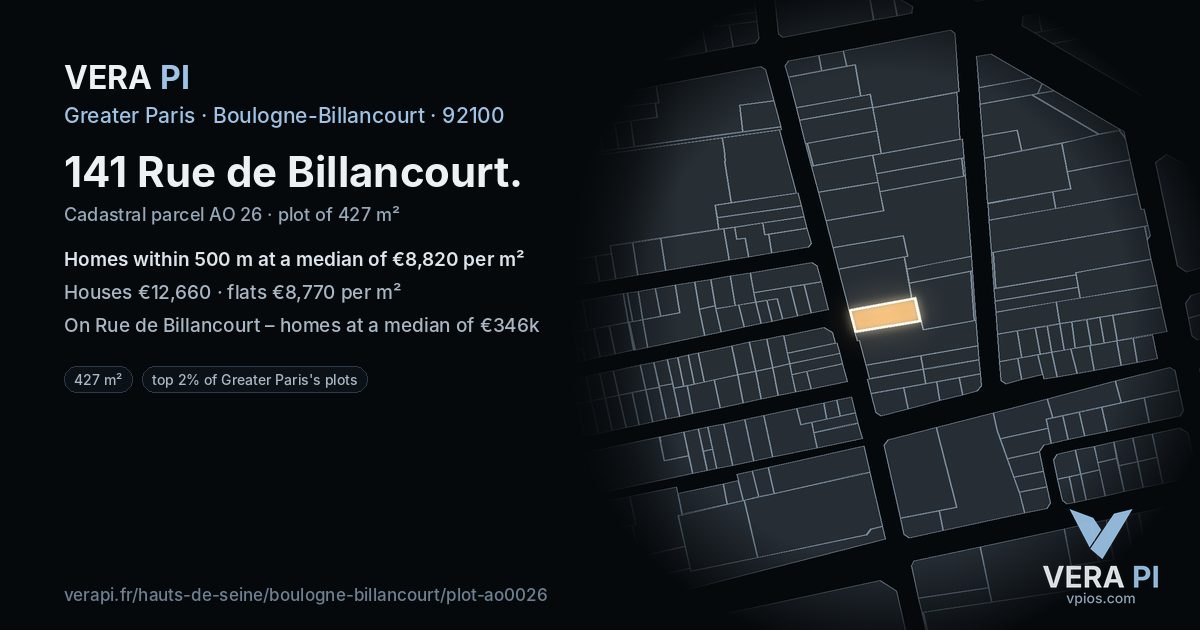 141 Rue de Billancourt, Boulogne-Billancourt at night – the plot lit, the parcels around coloured by the prices near them