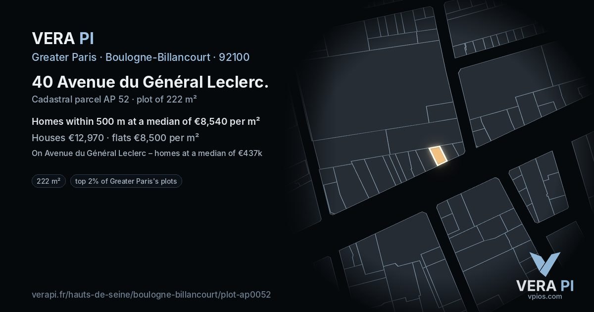 40 Avenue du Général Leclerc, Boulogne-Billancourt at night – the plot lit, the parcels around coloured by the prices near them