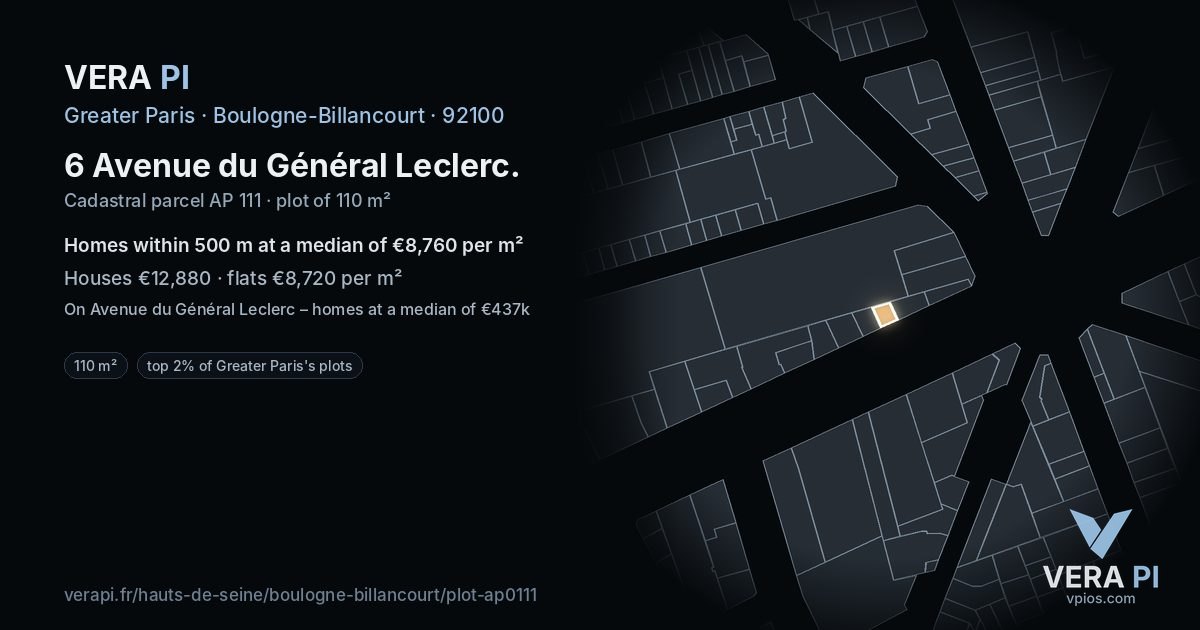 6 Avenue du Général Leclerc, Boulogne-Billancourt at night – the plot lit, the parcels around coloured by the prices near them