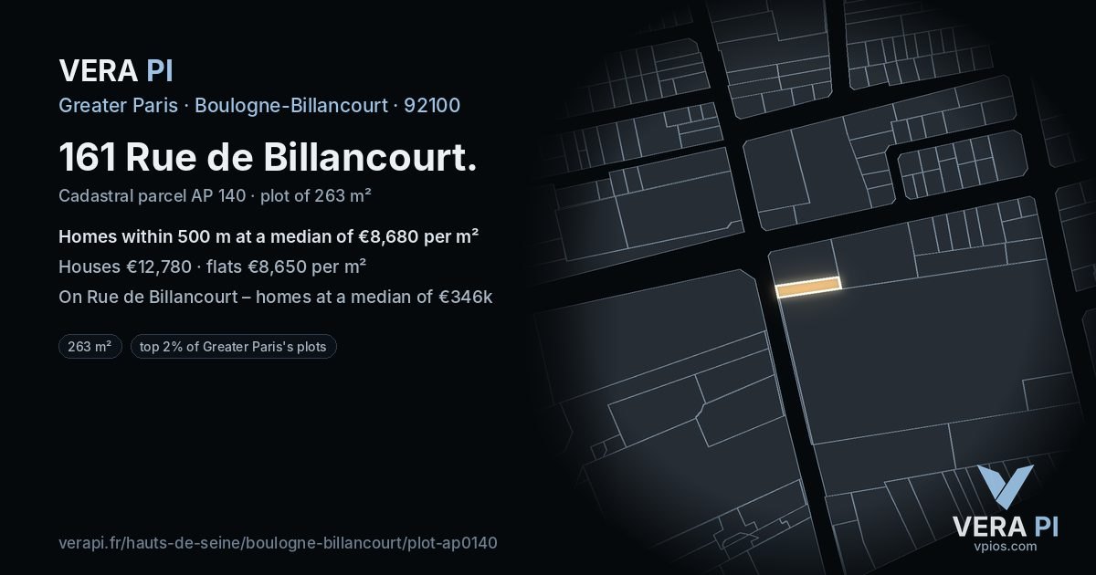 161 Rue de Billancourt, Boulogne-Billancourt at night – the plot lit, the parcels around coloured by the prices near them