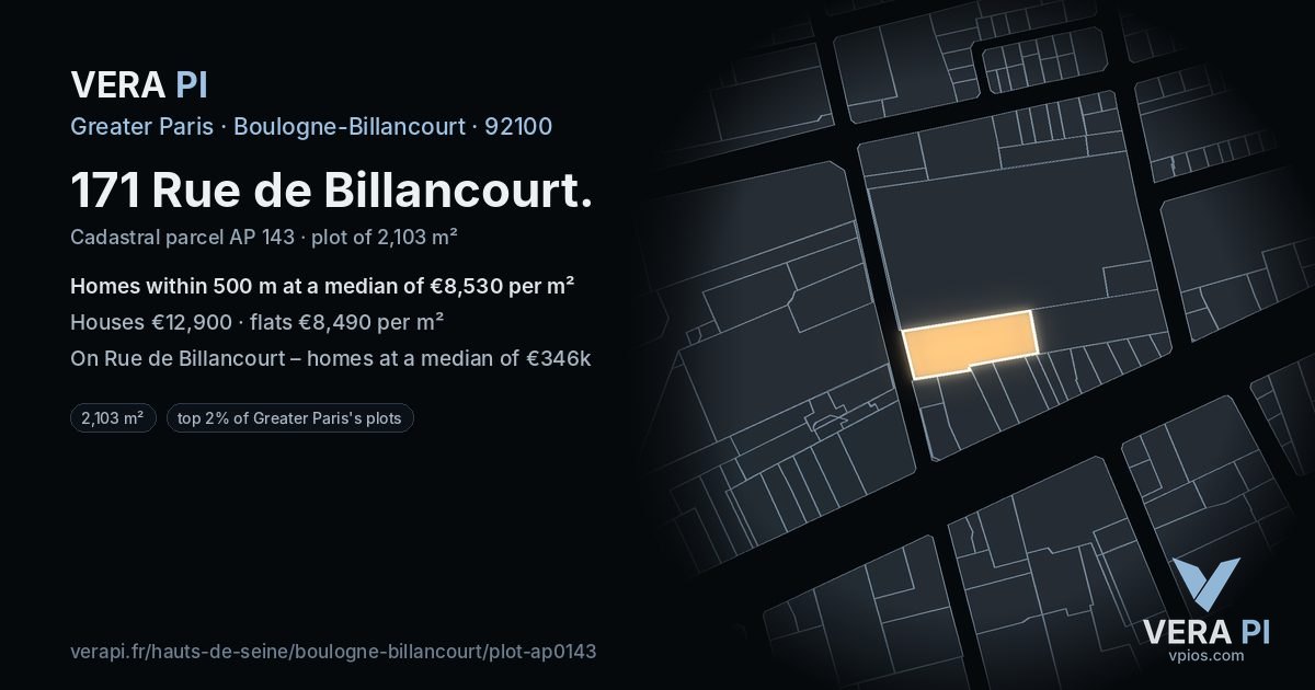 171 Rue de Billancourt, Boulogne-Billancourt at night – the plot lit, the parcels around coloured by the prices near them