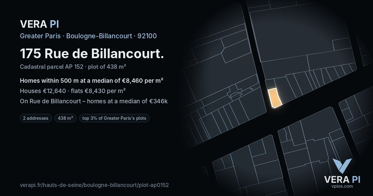 175 Rue de Billancourt, Boulogne-Billancourt at night – the plot lit, the parcels around coloured by the prices near them