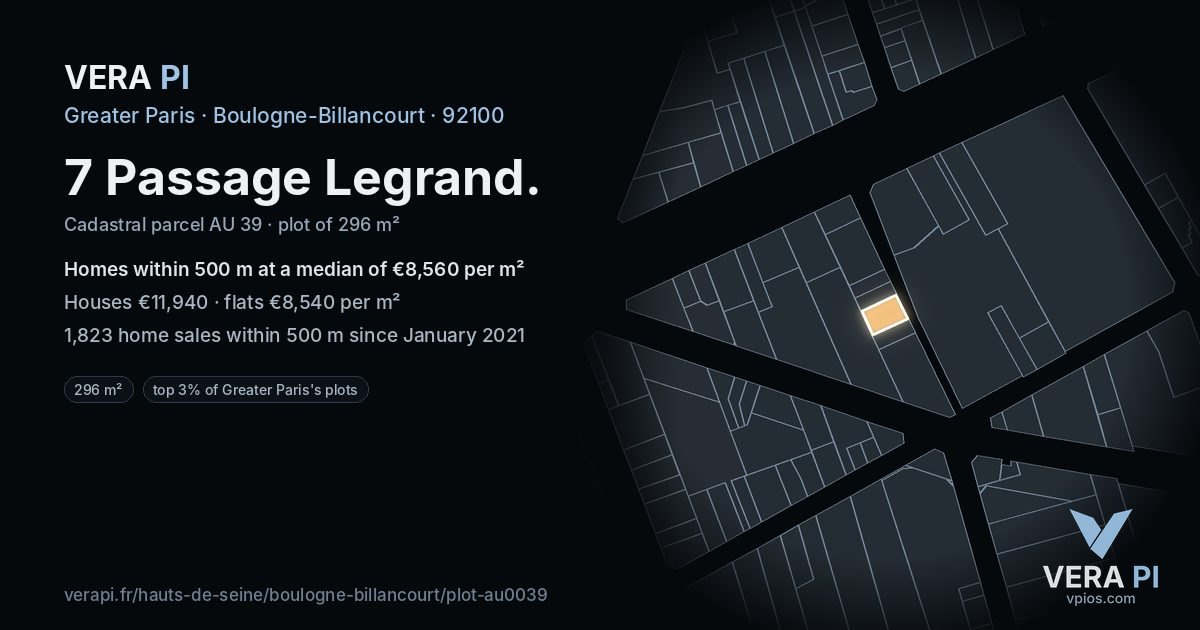7 Passage Legrand, Boulogne-Billancourt at night – the plot lit, the parcels around coloured by the prices near them
