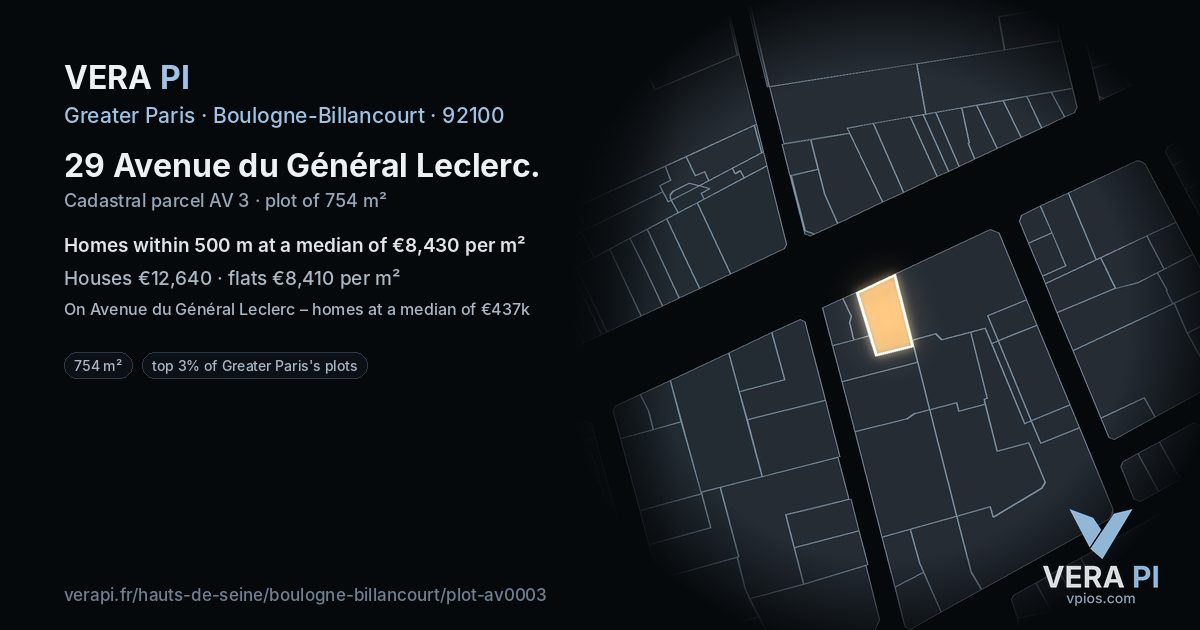 29 Avenue du Général Leclerc, Boulogne-Billancourt at night – the plot lit, the parcels around coloured by the prices near them