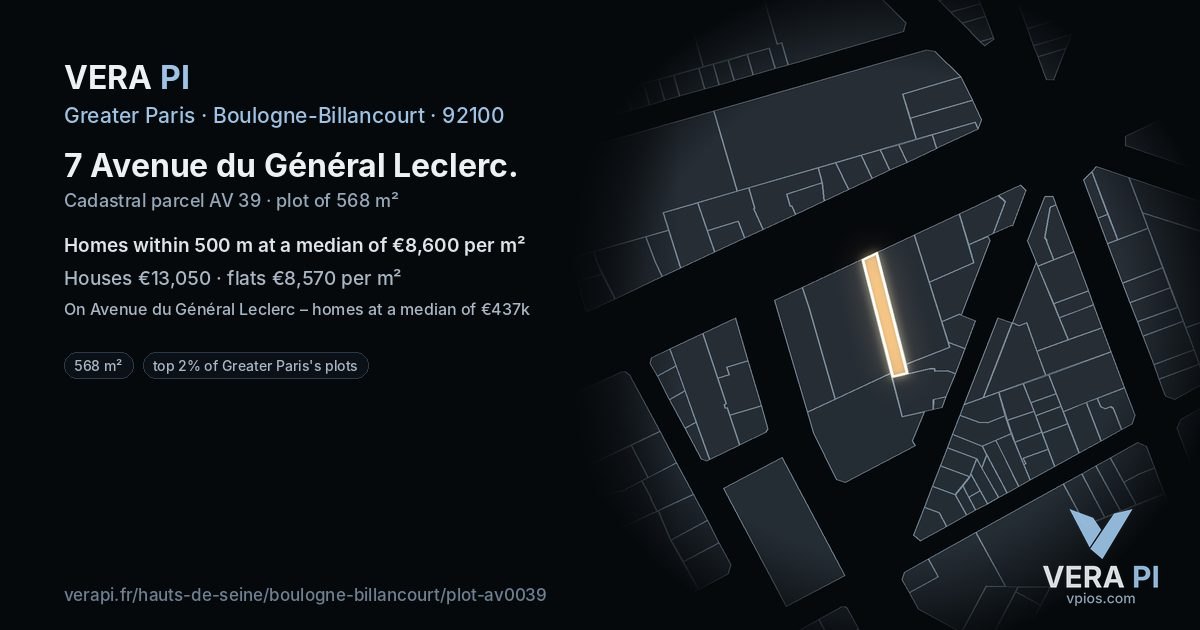 7 Avenue du Général Leclerc, Boulogne-Billancourt at night – the plot lit, the parcels around coloured by the prices near them