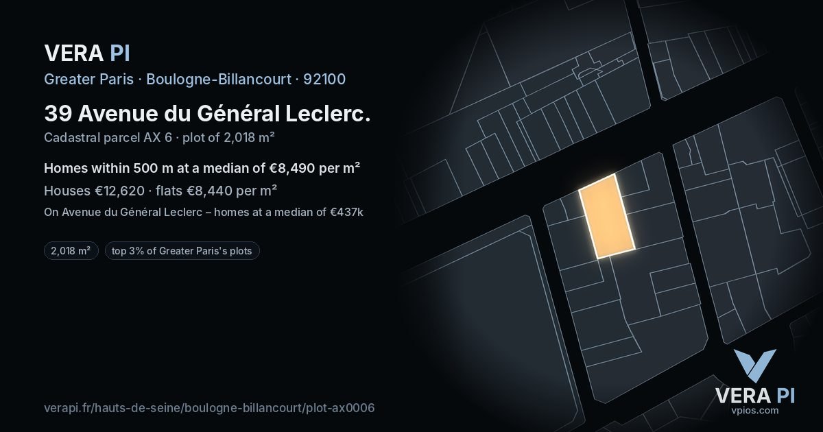 39 Avenue du Général Leclerc, Boulogne-Billancourt at night – the plot lit, the parcels around coloured by the prices near them