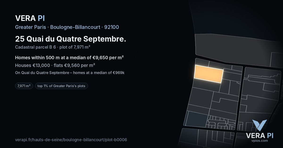 25 Quai du Quatre Septembre, Boulogne-Billancourt at night – the plot lit, the parcels around coloured by the prices near them