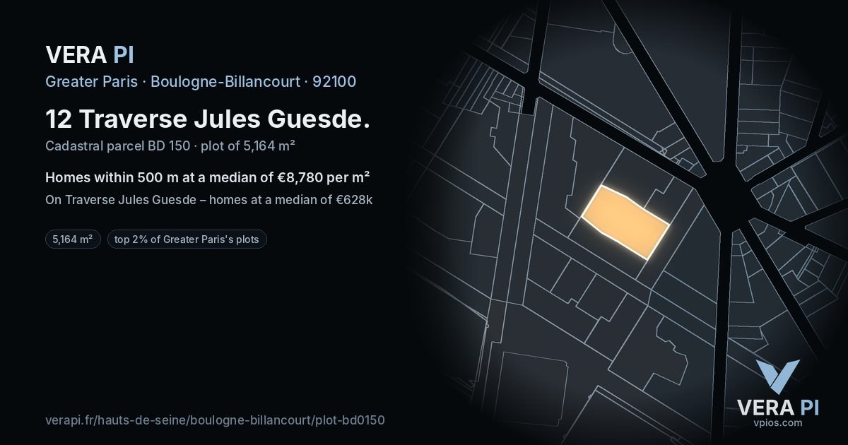 12 Traverse Jules Guesde, Boulogne-Billancourt at night – the plot lit, the parcels around coloured by the prices near them