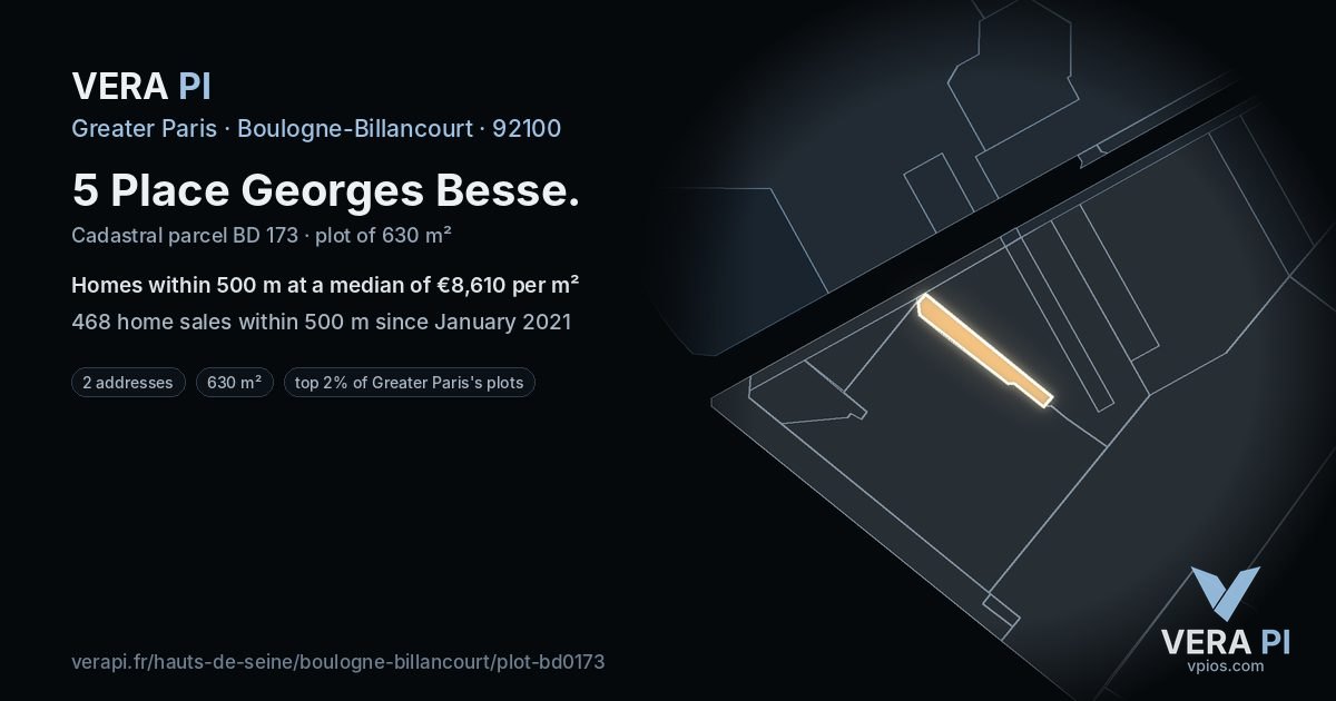 5 Place Georges Besse, Boulogne-Billancourt at night – the plot lit, the parcels around coloured by the prices near them