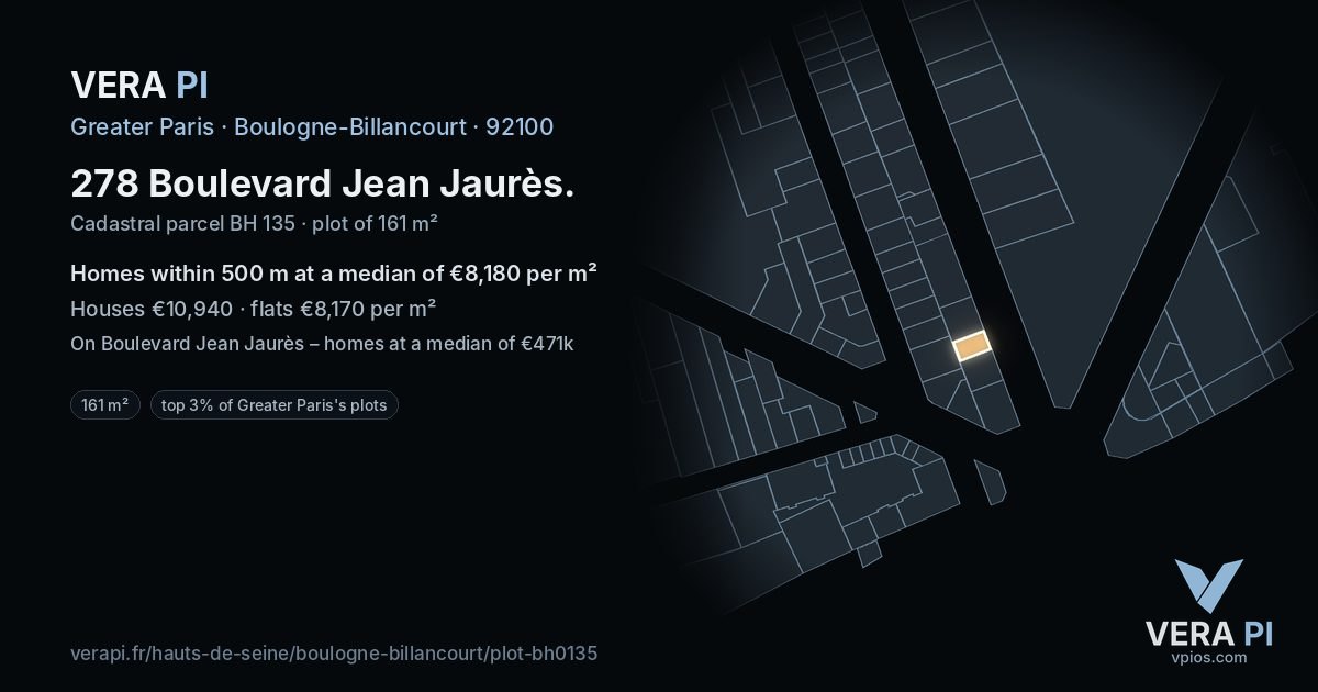 278 Boulevard Jean Jaurès, Boulogne-Billancourt at night – the plot lit, the parcels around coloured by the prices near them