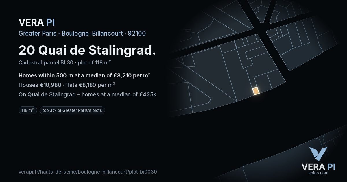 20 Quai de Stalingrad, Boulogne-Billancourt at night – the plot lit, the parcels around coloured by the prices near them