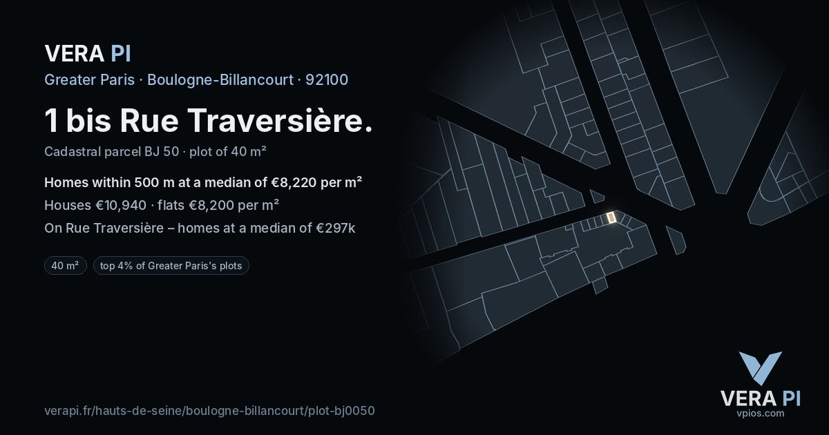 1 bis Rue Traversière, Boulogne-Billancourt at night – the plot lit, the parcels around coloured by the prices near them