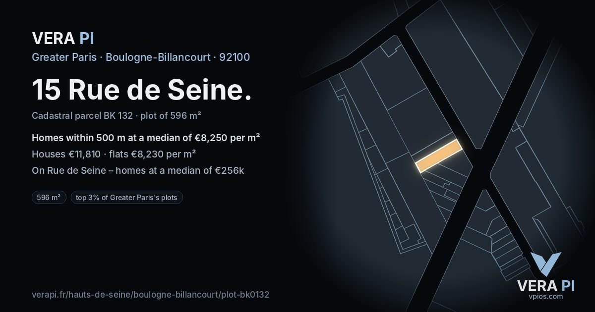 15 Rue de Seine, Boulogne-Billancourt at night – the plot lit, the parcels around coloured by the prices near them