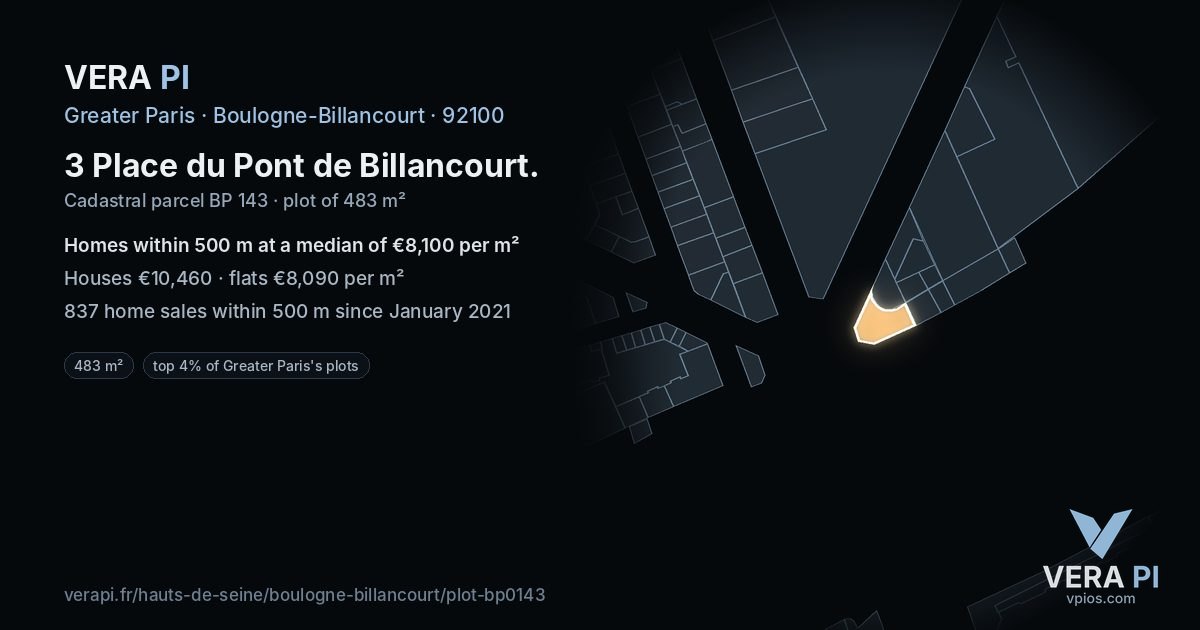 3 Place du Pont de Billancourt, Boulogne-Billancourt at night – the plot lit, the parcels around coloured by the prices near them
