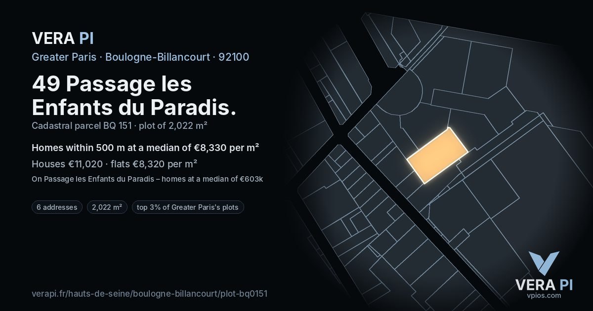 49 Passage les Enfants du Paradis, Boulogne-Billancourt at night – the plot lit, the parcels around coloured by the prices near them