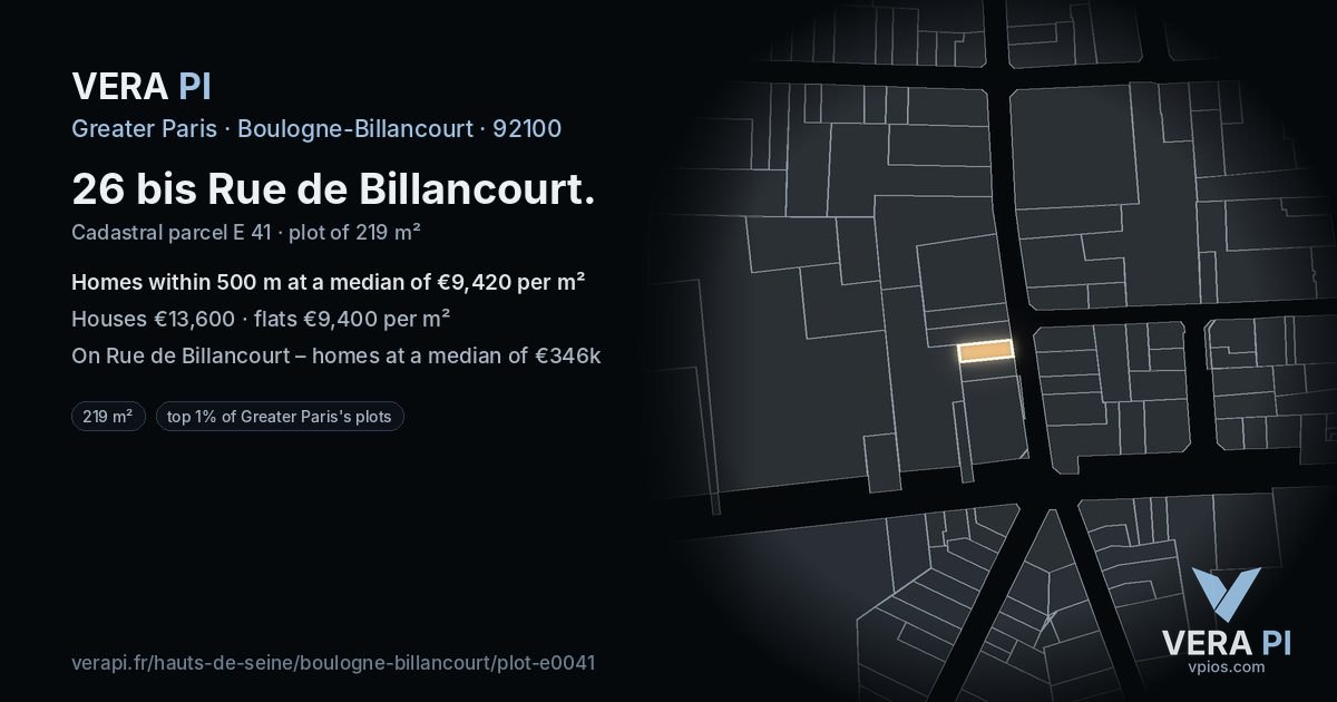 26 bis Rue de Billancourt, Boulogne-Billancourt at night – the plot lit, the parcels around coloured by the prices near them