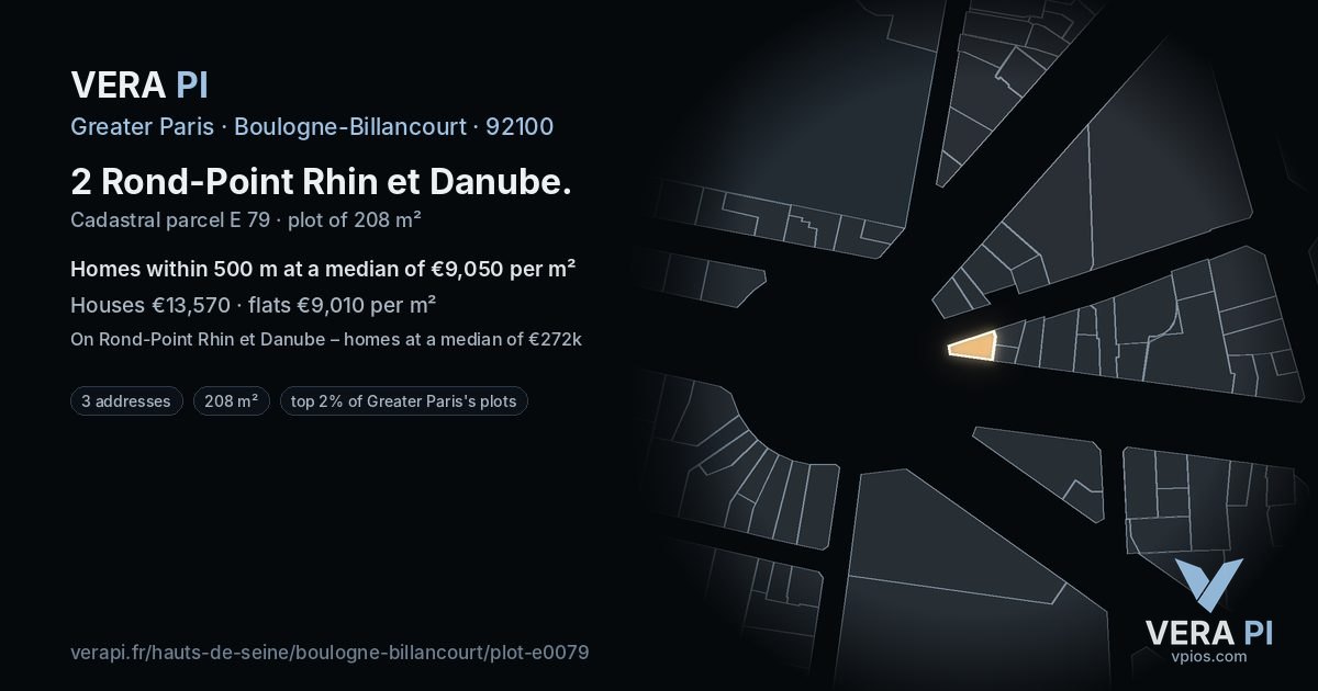 2 Rond-Point Rhin et Danube, Boulogne-Billancourt at night – the plot lit, the parcels around coloured by the prices near them