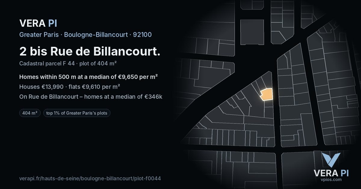 2 bis Rue de Billancourt, Boulogne-Billancourt at night – the plot lit, the parcels around coloured by the prices near them