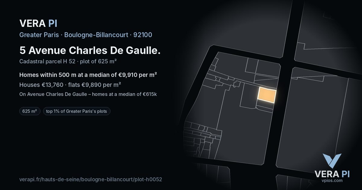 5 Avenue Charles De Gaulle, Boulogne-Billancourt at night – the plot lit, the parcels around coloured by the prices near them