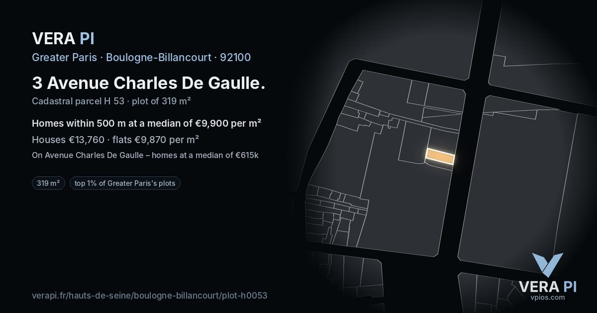 3 Avenue Charles De Gaulle, Boulogne-Billancourt at night – the plot lit, the parcels around coloured by the prices near them