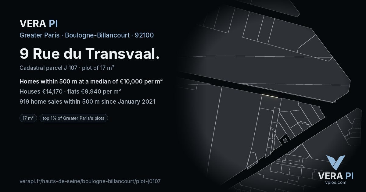 9 Rue du Transvaal, Boulogne-Billancourt at night – the plot lit, the parcels around coloured by the prices near them