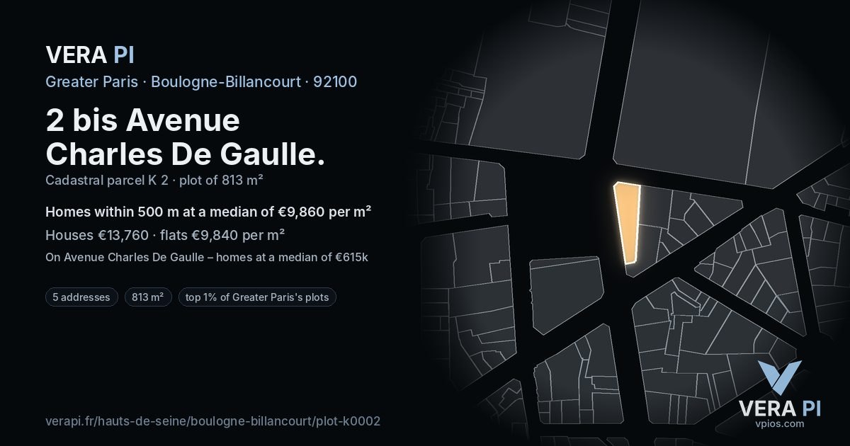 2 bis Avenue Charles De Gaulle, Boulogne-Billancourt at night – the plot lit, the parcels around coloured by the prices near them