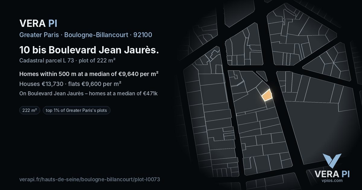 10 bis Boulevard Jean Jaurès, Boulogne-Billancourt at night – the plot lit, the parcels around coloured by the prices near them