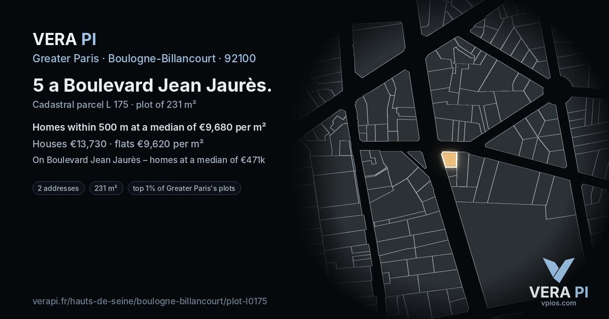 5 a Boulevard Jean Jaurès, Boulogne-Billancourt at night – the plot lit, the parcels around coloured by the prices near them