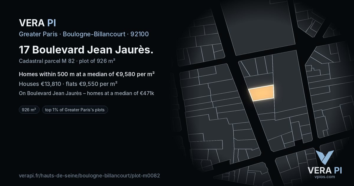 17 Boulevard Jean Jaurès, Boulogne-Billancourt at night – the plot lit, the parcels around coloured by the prices near them