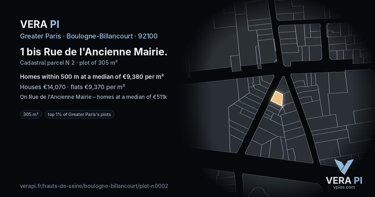 1 bis Rue de l'Ancienne Mairie, Boulogne-Billancourt at night – the plot lit, the parcels around coloured by the prices near them