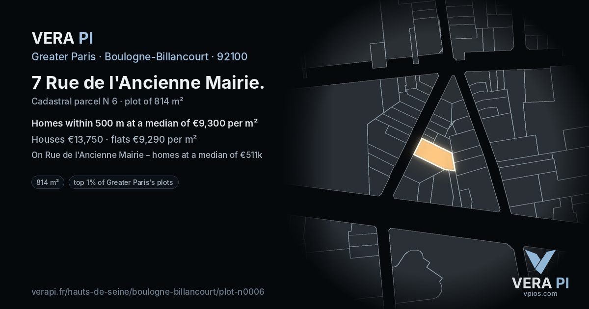 7 Rue de l'Ancienne Mairie, Boulogne-Billancourt at night – the plot lit, the parcels around coloured by the prices near them