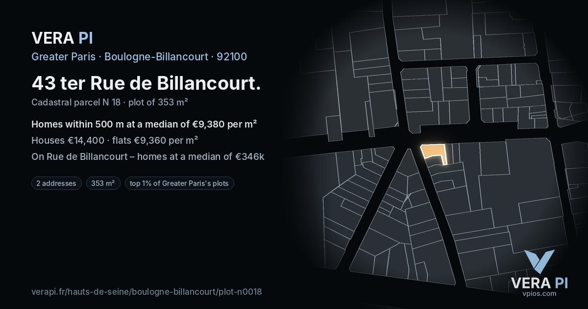 43 ter Rue de Billancourt, Boulogne-Billancourt at night – the plot lit, the parcels around coloured by the prices near them