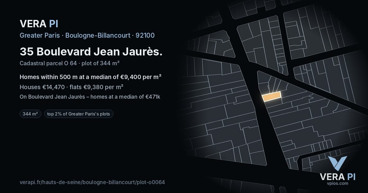 35 Boulevard Jean Jaurès, Boulogne-Billancourt at night – the plot lit, the parcels around coloured by the prices near them