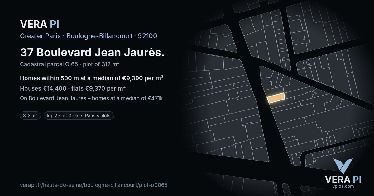 37 Boulevard Jean Jaurès, Boulogne-Billancourt at night – the plot lit, the parcels around coloured by the prices near them