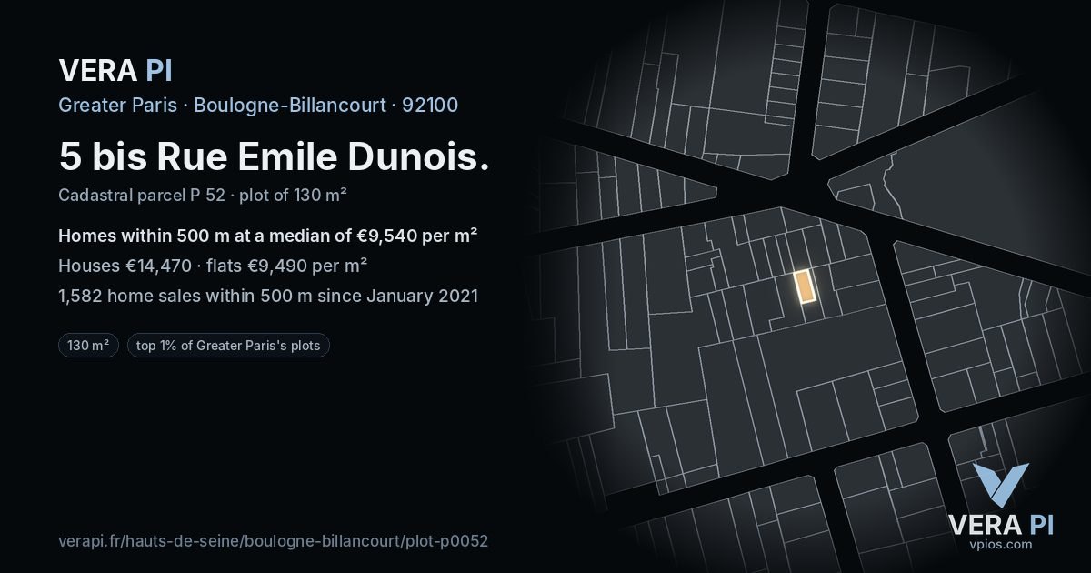 5 bis Rue Emile Dunois, Boulogne-Billancourt at night – the plot lit, the parcels around coloured by the prices near them