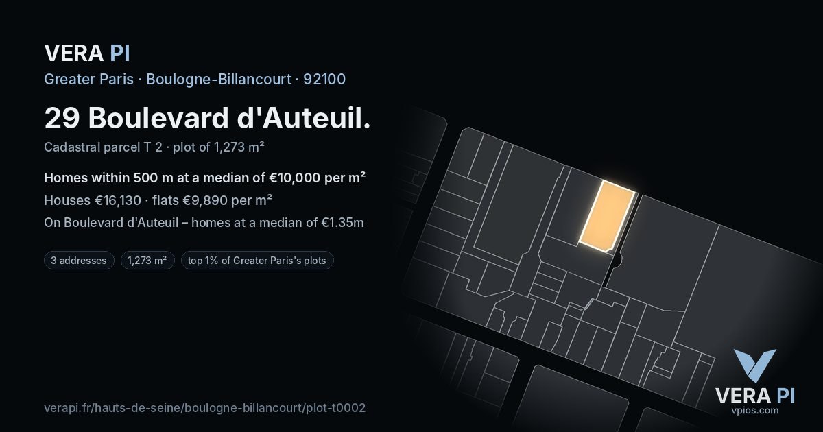 29 Boulevard d'Auteuil, Boulogne-Billancourt at night – the plot lit, the parcels around coloured by the prices near them