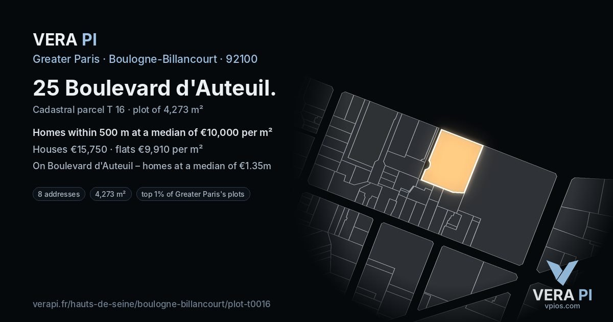 25 Boulevard d'Auteuil, Boulogne-Billancourt at night – the plot lit, the parcels around coloured by the prices near them