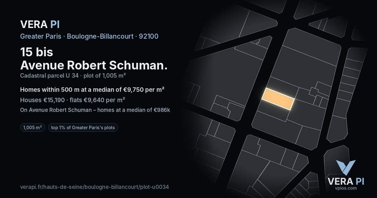 15 bis Avenue Robert Schuman, Boulogne-Billancourt at night – the plot lit, the parcels around coloured by the prices near them