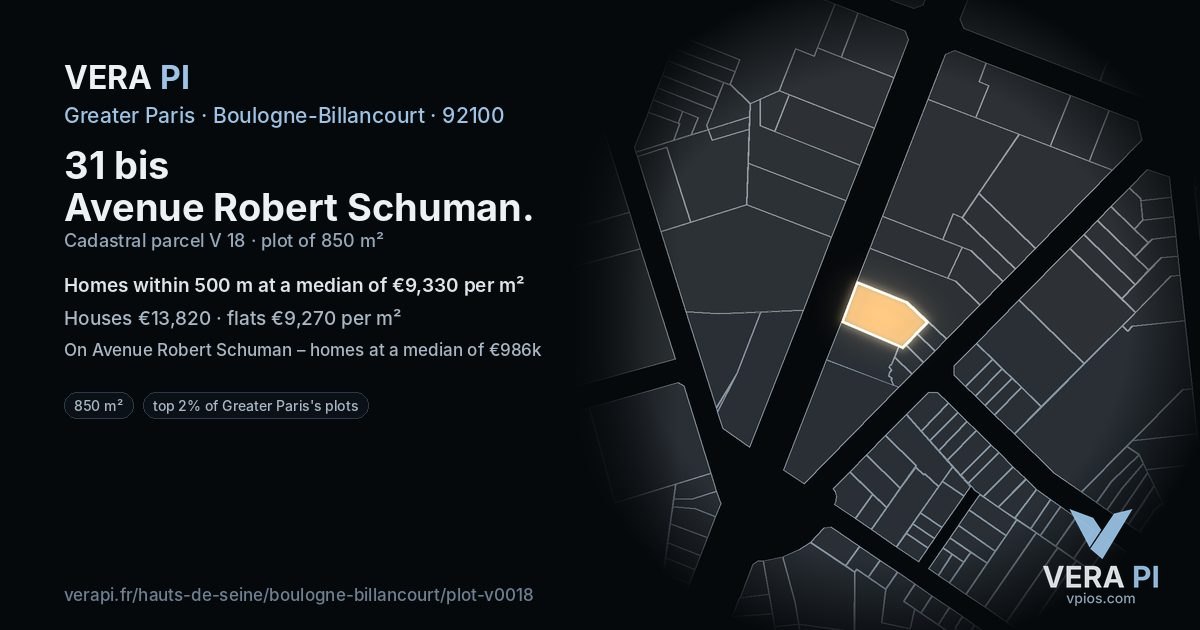 31 bis Avenue Robert Schuman, Boulogne-Billancourt at night – the plot lit, the parcels around coloured by the prices near them